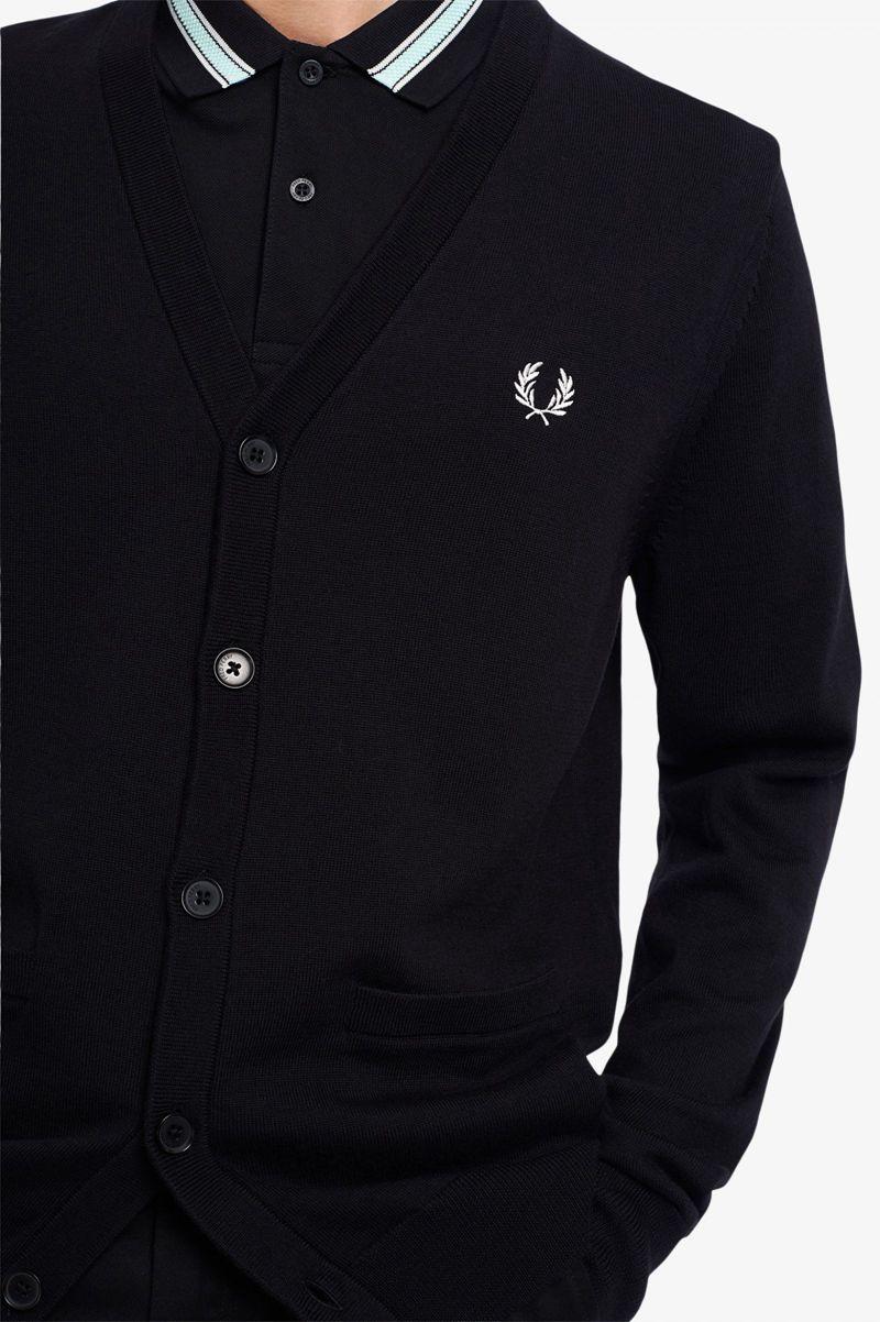 Black Fred Perry Classic Cardigan Men's Knitwear | PH 1286RVDW